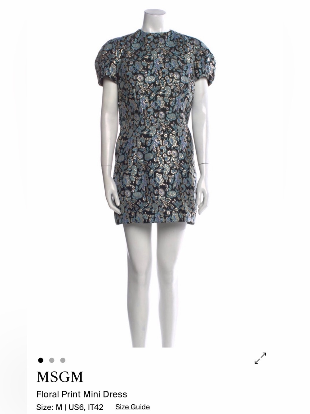 MSGM Metallic Blue Floral Jacquard Mini Dress